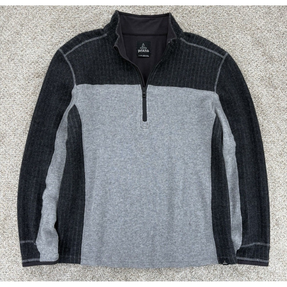Prana Wentworth‎ 1/4 Zip Wool Blend Sweater Mens XL Gravel Gray Color-Block Knit